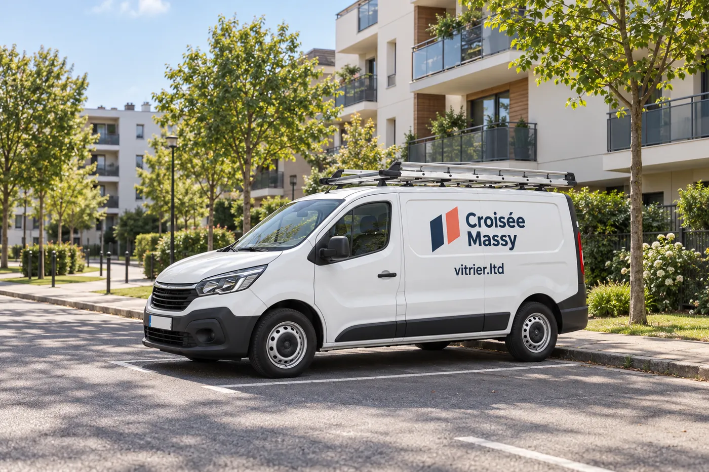 Utilitaire Croisée Massy garé dans une rue résidentielle de Massy